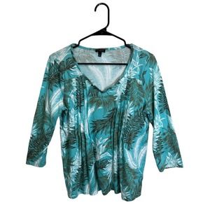 Talbots Long Sleeve Blouse Women’s‎ sz. MEDIUM Pleated Frond Palm Tunic Top
